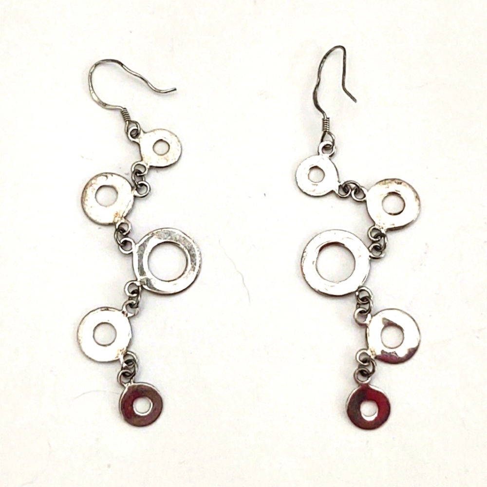 Vintage Sterling Silver Circle Drop Dangle Earrings